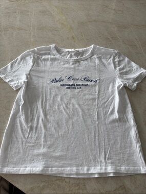 Zara White Tee with Navy 'Palm Cove Beach' Graphic